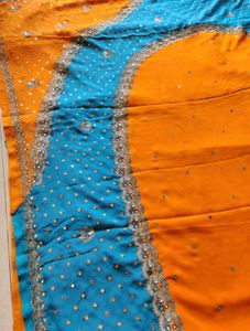 Designer Orange blue heavy work saree