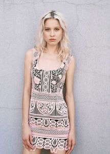 639. Pink Crochet Lace Mini Dress