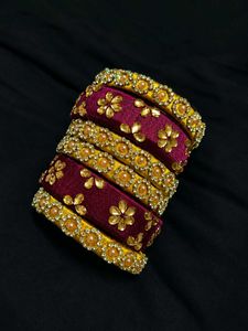 Maroon &amp; Gold Embellished Bangles