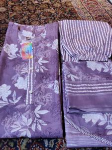Purple Floral Print Kurta Set
