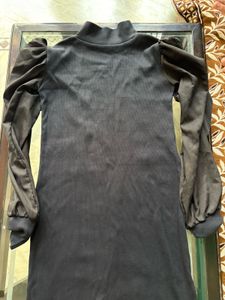 Chic Black Dress with Puff Sleeves