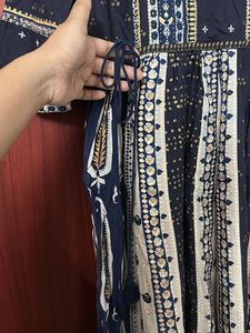 W Navy Blue Printed Kurta