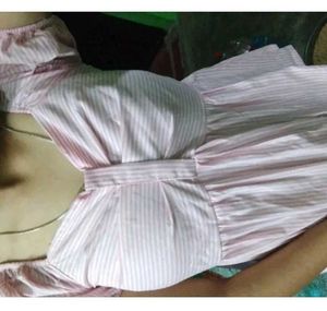 Pink Striped Puff Sleeve Top