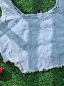 Light Wash Denim Corset Crop Top
