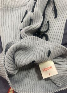 Grey Ribbed Tube Top with Lace-Up Detail