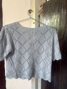 Light Blue Cropped Knit Cardigan