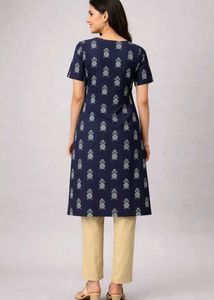 Navy Blue Printed Kurta