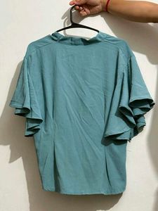 Chic Teal Ruffle Sleeve Top