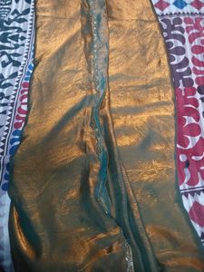 Trendy Bluish golden saree with blouse
