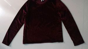 Oversized Burgundy Velvet Long Sleeve Top