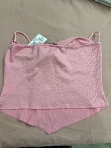 Pink Textured Halter Neck Crop Top