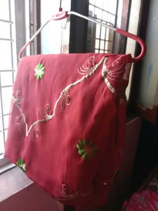Embroidered old 90s Red Saree