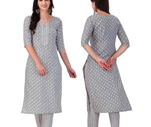 Grey Printed Kurta Set for Women