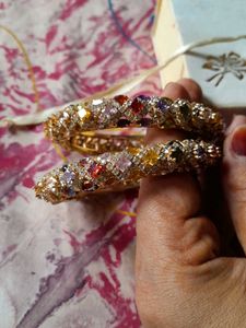 Colorful Rhinestone Bangle Bracelets - Set of 2