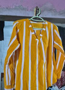 Yellow & White Striped V-Neck Top