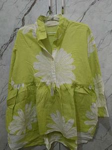 Lime Green Floral Button-Up Tunic