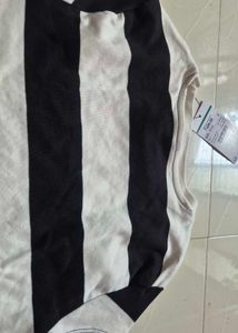 kids Black &amp; White Striped Cap Sleeve Tee