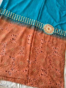 Beautiful Teal and Orange Saree