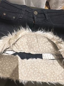 Black Denim Mini Skirt with Fur Trim
