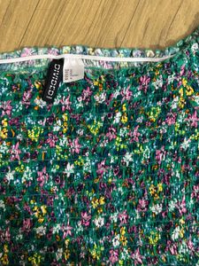 Green Floral Smocked Off-Shoulder Top