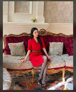 MANGO premium Red V-Neck Belted Dress