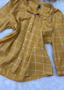 Mustard Yellow Plaid Button-Up Shirt