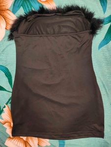 Shein Strapless Feather Trim Neckline Bodycon Dres