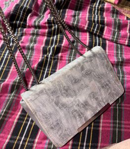 Grey Embossed Chain Shoulder Bag