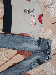 Cute Monster Striped Pajama Set,jeans ,t- shirt