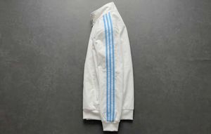 Adidas White Track Jacket with Blue Stripes