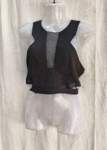 51209. Chic Black Mesh Detail Crop Top