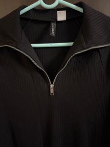 Ribbed Knit Zip Neck Mini Dress
