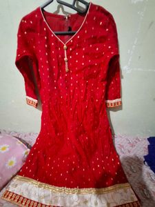 Red Kurta with Gold Print