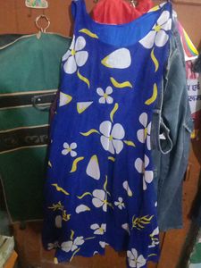 Blue Floral Sleeveless Dress frock kurti