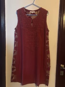 Embroidered Maroon Kurta, Salwar, Dupatta Set