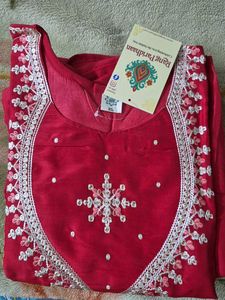Red Anarkali embroidery set