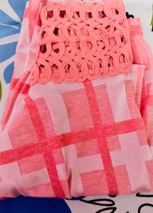 Pink Checkered Top with Crochet Neckline