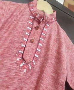 Pink Kurta &amp; White Pajama For Baby Boy 6-9 Month