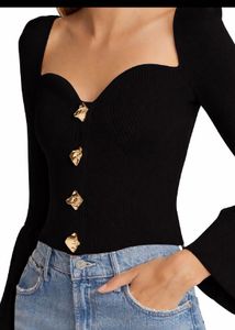 Chic Black Bell Sleeve Button-Up Top