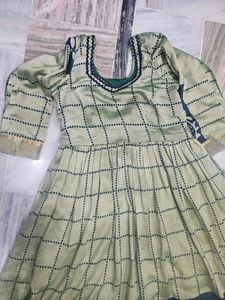 Green Printed Frock Set with cotton linng
