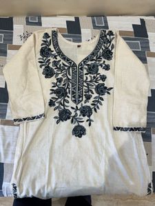 Embroidered Cream Short Kurta