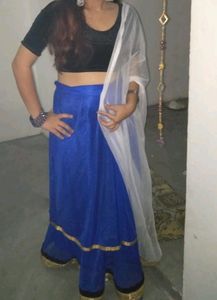 Royal Blue Lehenga Golden Lace With Black Blouse