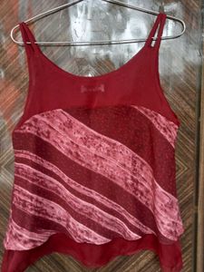 Maroon Velvet Striped Camisole Top