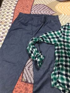 Stylish Blue Pants and Green Checkered Shirt