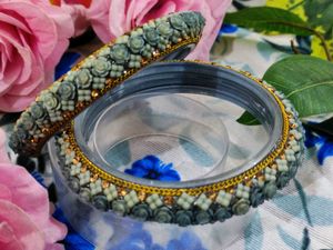 Grey Rose With Golden Stone Bangles
