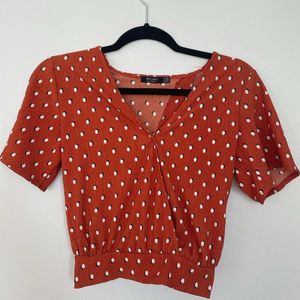 BERSHKA ORANGE POLKA DOT TOP