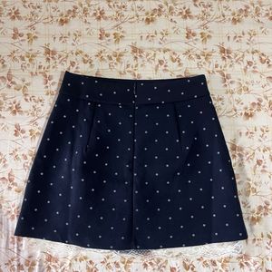 Navy Polka Dot Skirt with Lace Trim