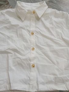 White Cropped Shirt with Tie Detail