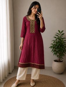 Maroon Embroidered Kurta