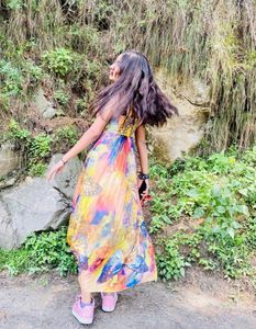 Paded Flowy Butterfly Print Maxi Dress
